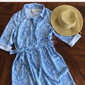 🎁 3/4 sleeve tie-belt shirt floral dress
